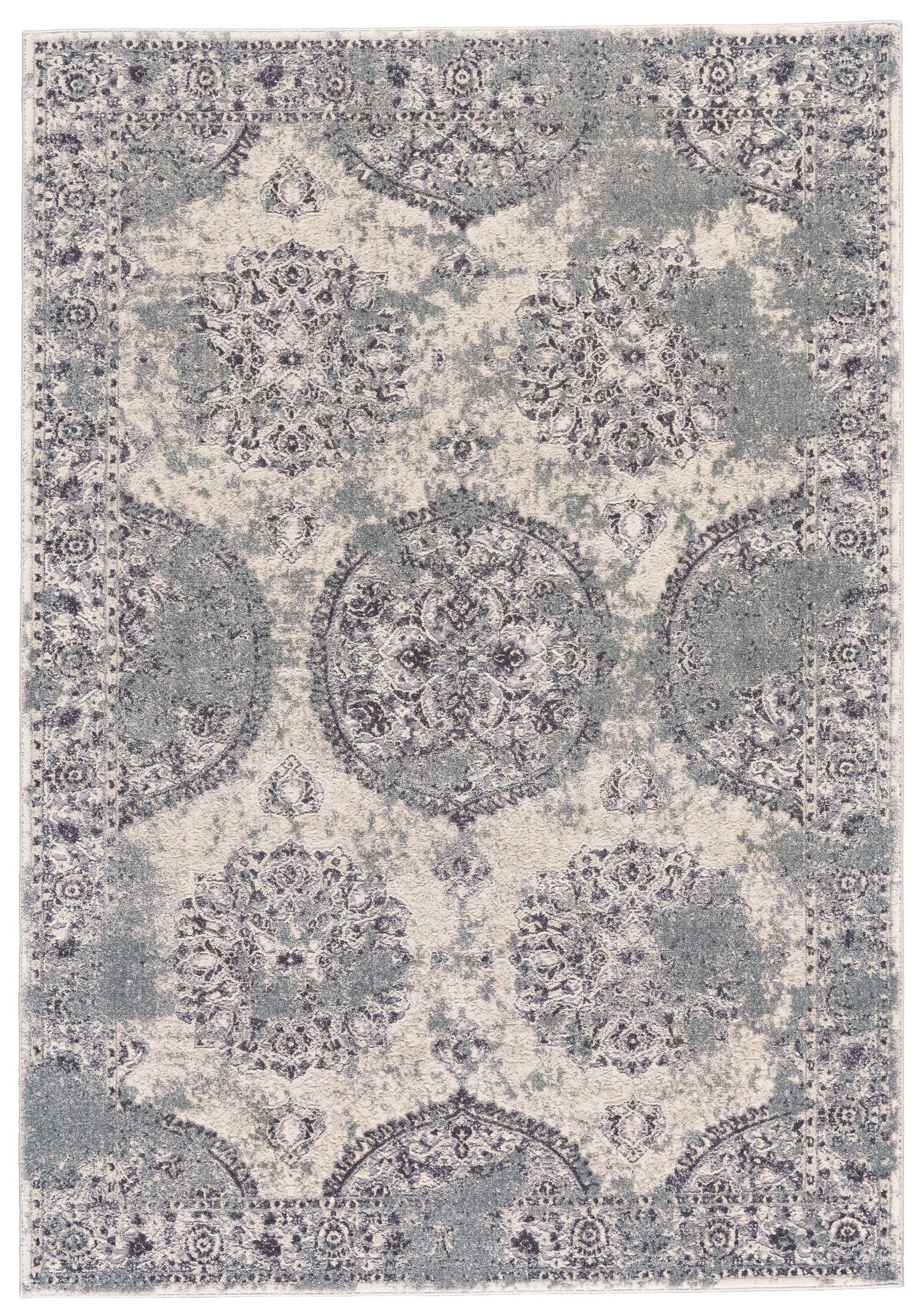 Akhari Distressed Medallion Rug, Silver/Beige/Dark Gray, 5ft x 8ft Area Rug