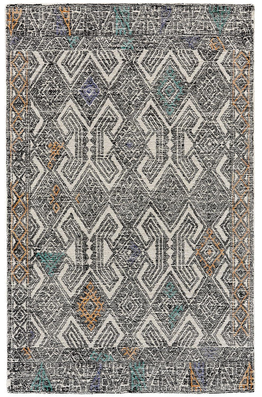 Arazad Tufted Tribal Diamond Rug, Black/Orange/Teal9ft-6in x 13ft-6in