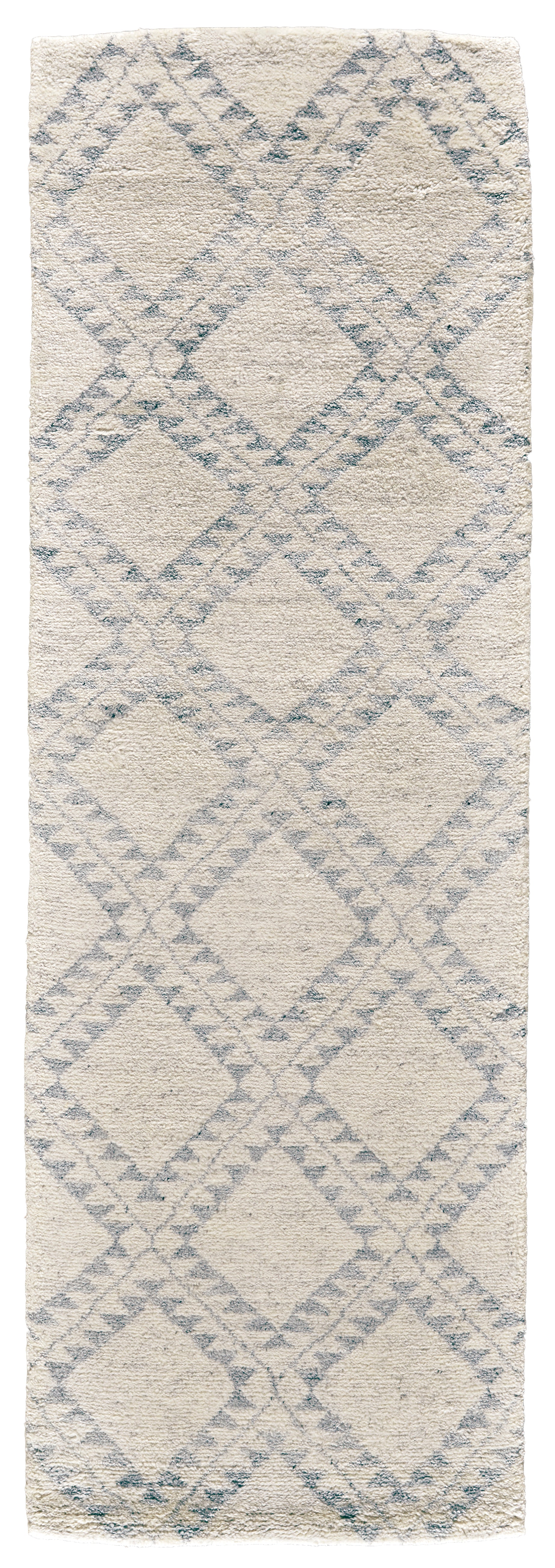 Abytha Moroccan Diamond Hand-Knot Rug, Ivory/Blue/Gray, 2ft-6in x 8ft, Runner