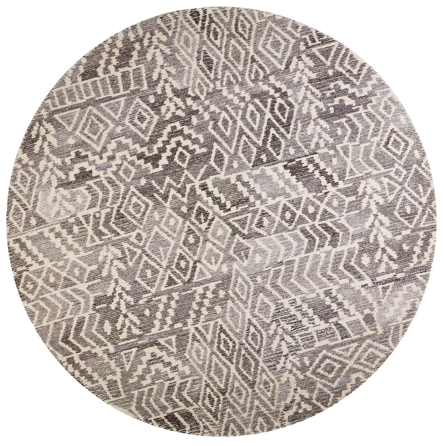 Asher Lustrous Distressed Wool Rug, Vapor Gray/White, 10ft x 10ft Round