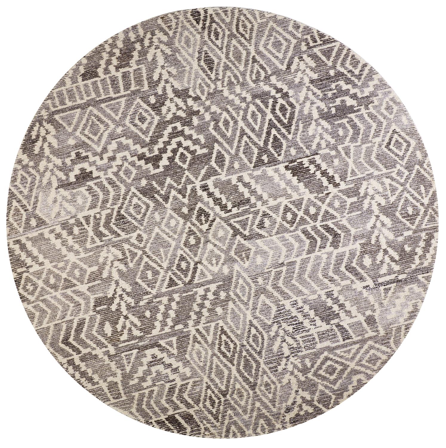 Asher Lustrous Distressed Wool Rug, Vapor Gray/White, 10ft x 10ft Round