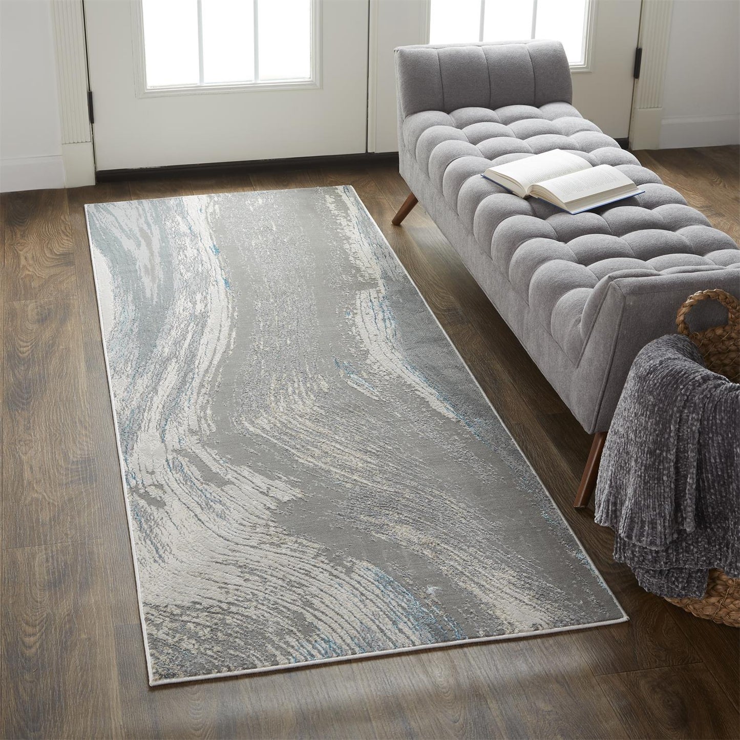 Azure Modern Metallic Brush Stroke Area Rug