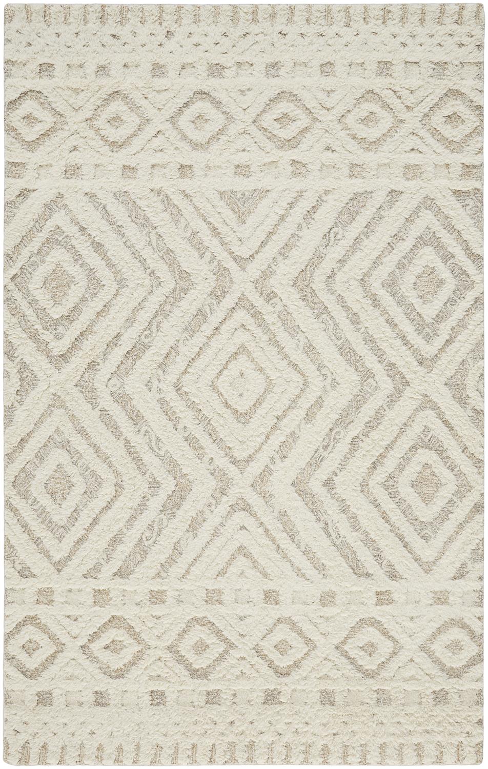 Anica Moroccan Wool Rug w/Diamonds, Ivory/Natural Tan, 5ft x 8ft Area Rug