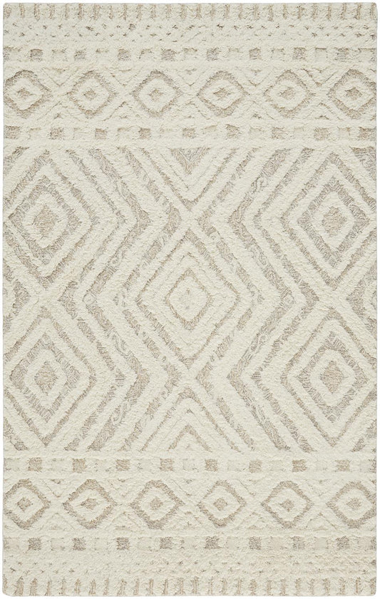 Anica Moroccan Wool Rug w/Diamonds, Ivory/Natural Tan, 5ft x 8ft Area Rug