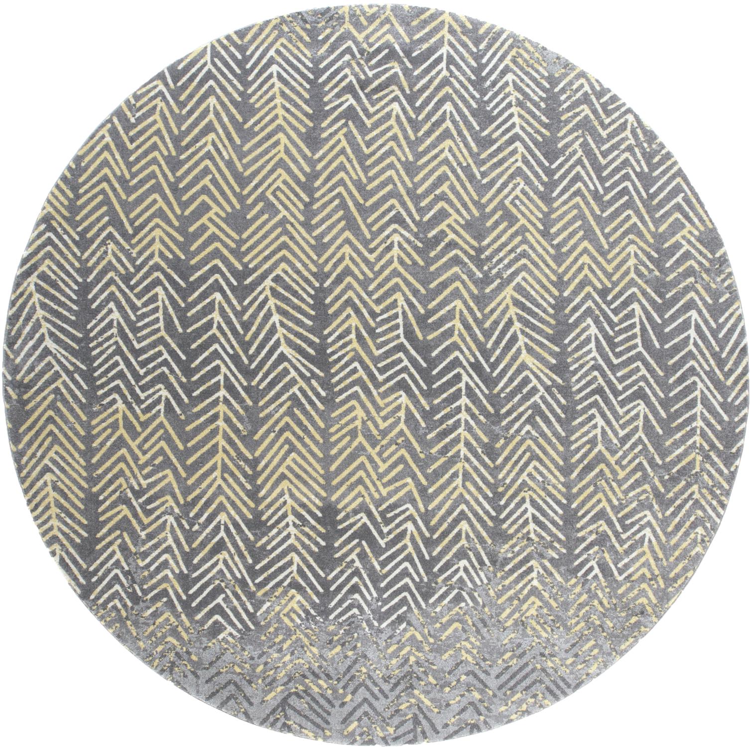 Bleecker Contemporary Arrows Rug, Gargoyle Gray/Yellow, 8ft x 8ft Round