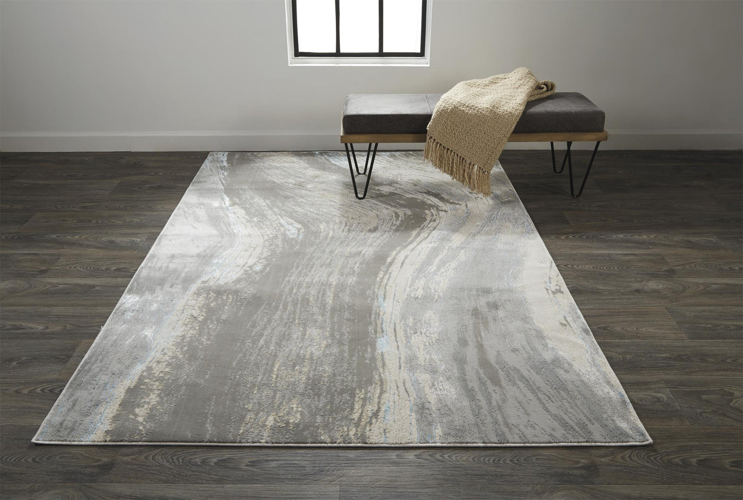 Azure Modern Metallic Brush Stroke Rug