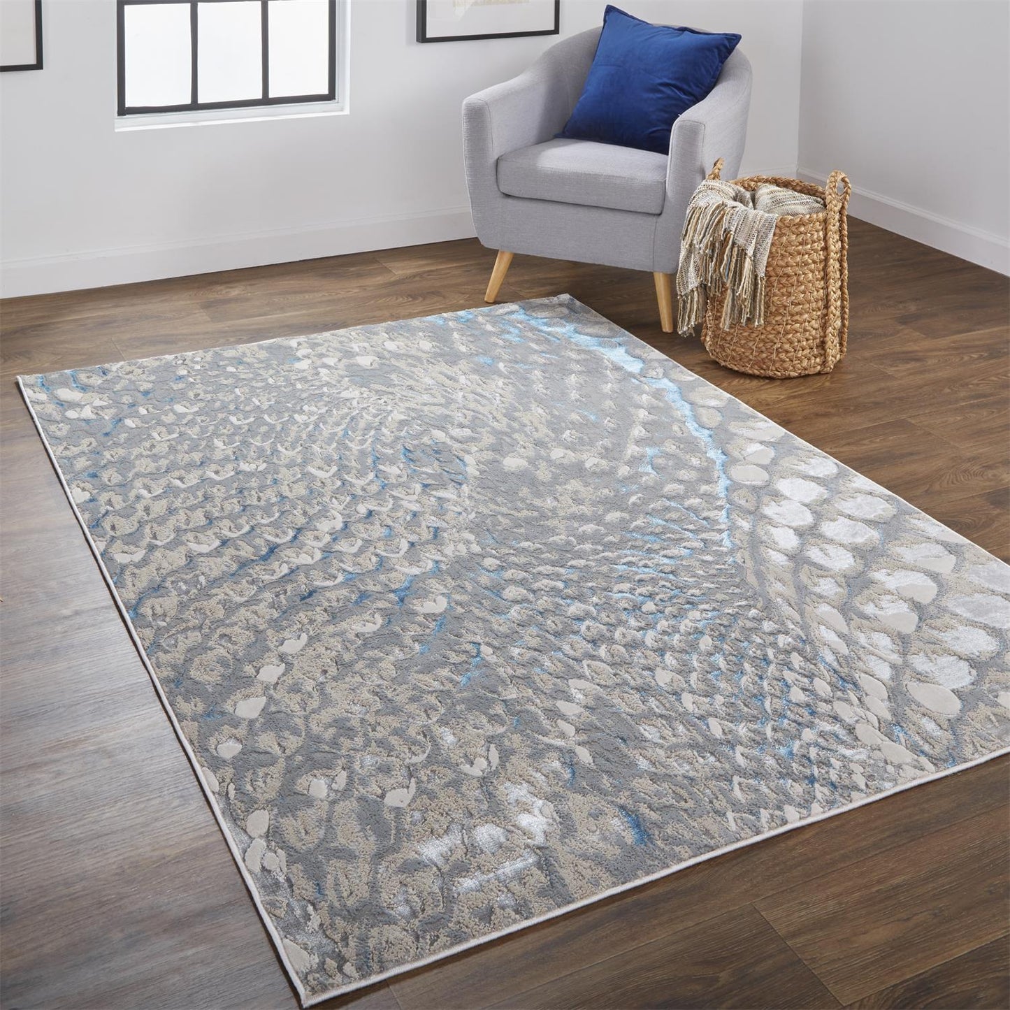 Azure Abstract Feather Rug