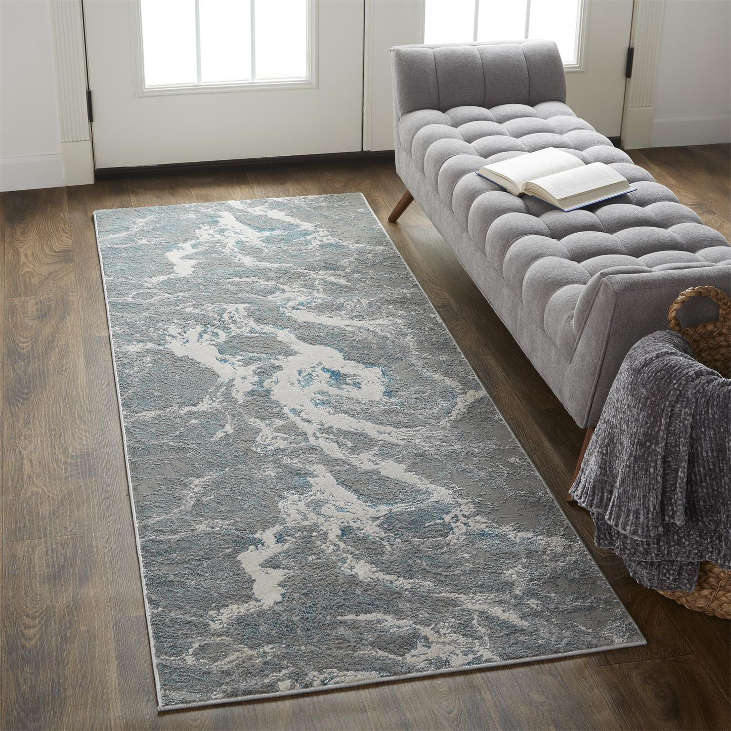 Azure Modern Metallic Marble Area Rug