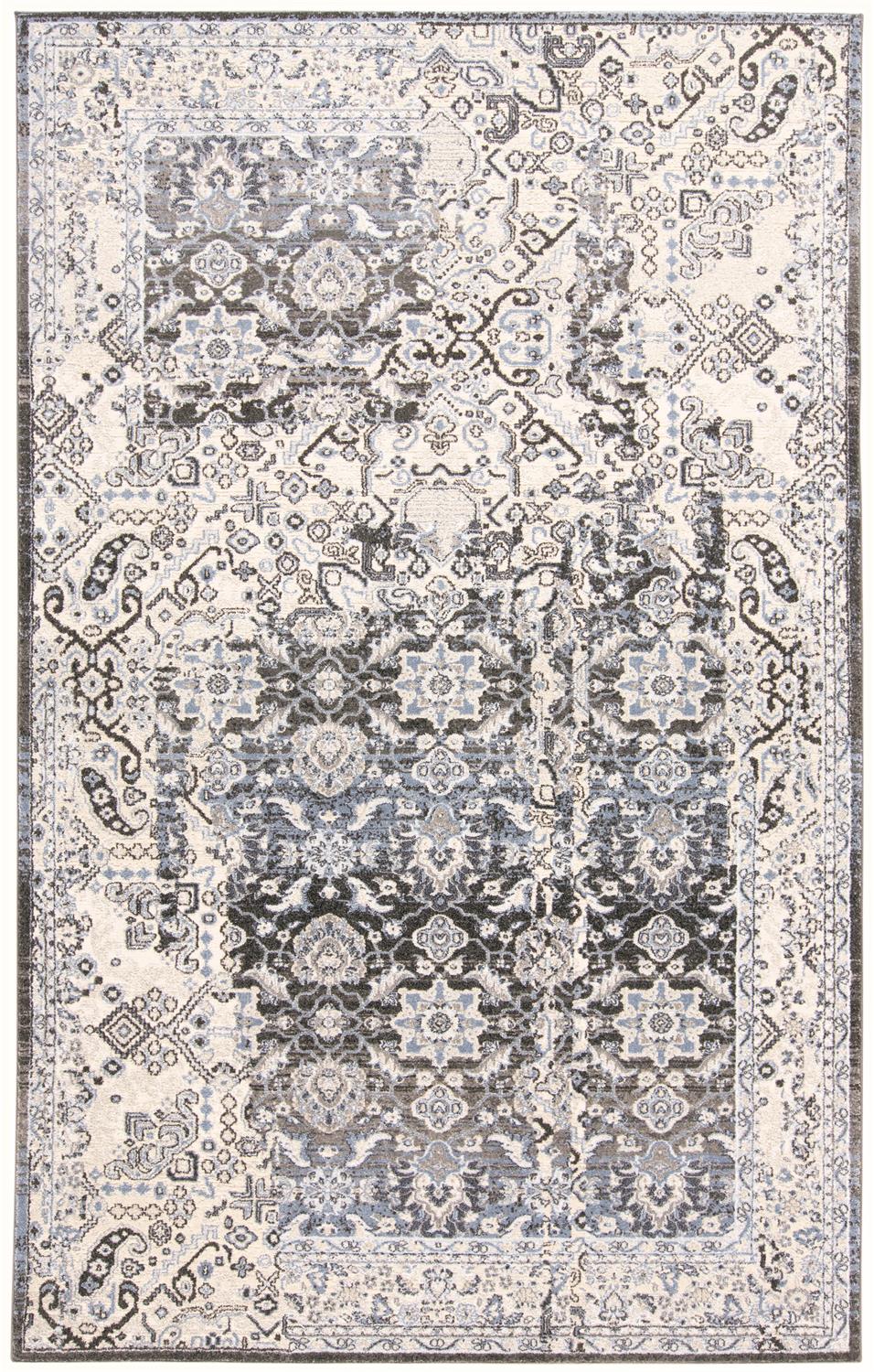Ainsley Distressed Tribal Rug, Charcoal Gray/Glacier Blue, 4ft-3in x 6ft-3in