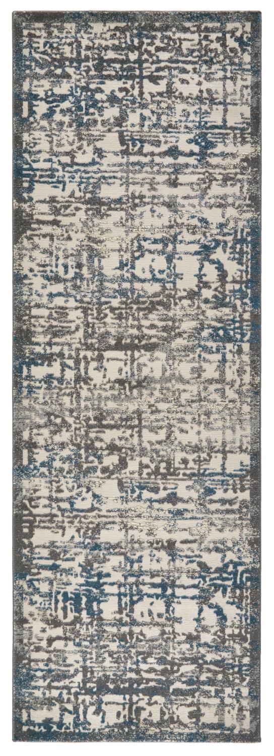 Akhari Textured Abstract Rug, Steel/Deep Teal Blue, 2ft-10in x 7ft-10in, Runner