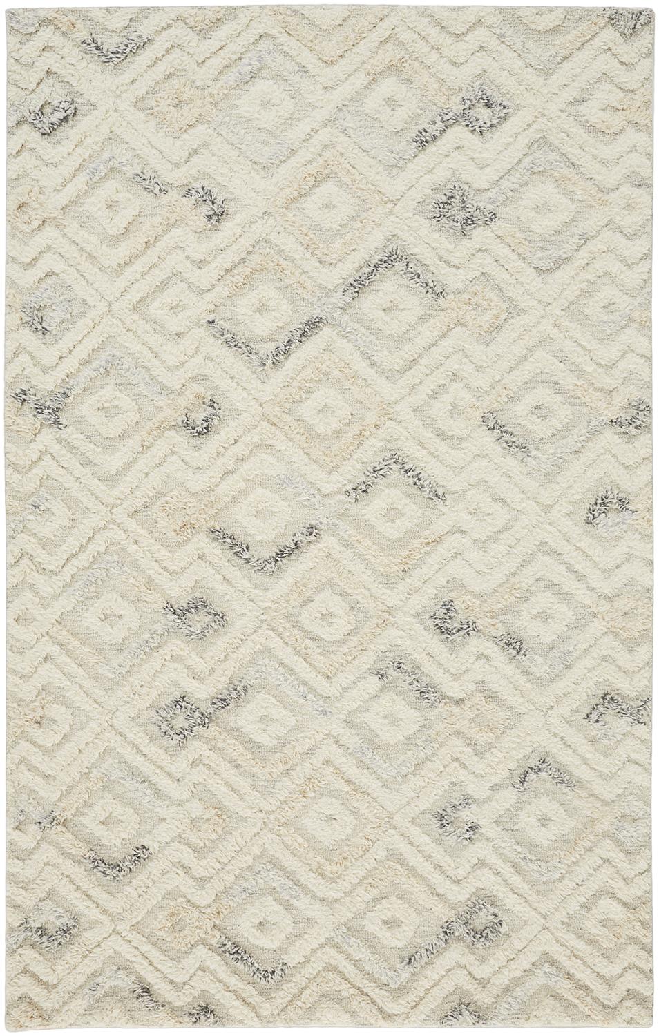 Anica Moroccan Diamond Wool Tufted Rug, Ivory/Chambray Blue, 5ft x 8ft Area Rug