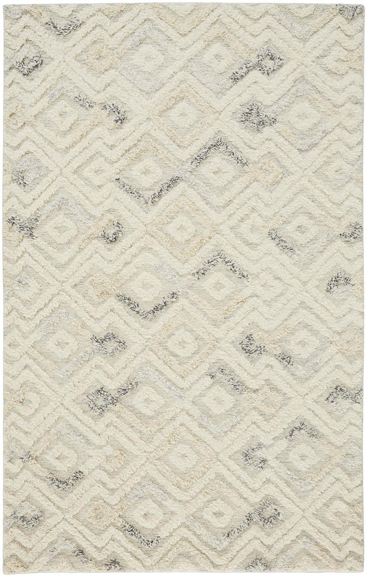 Anica Moroccan Diamond Wool Tufted Rug, Ivory/Chambray Blue, 5ft x 8ft Area Rug