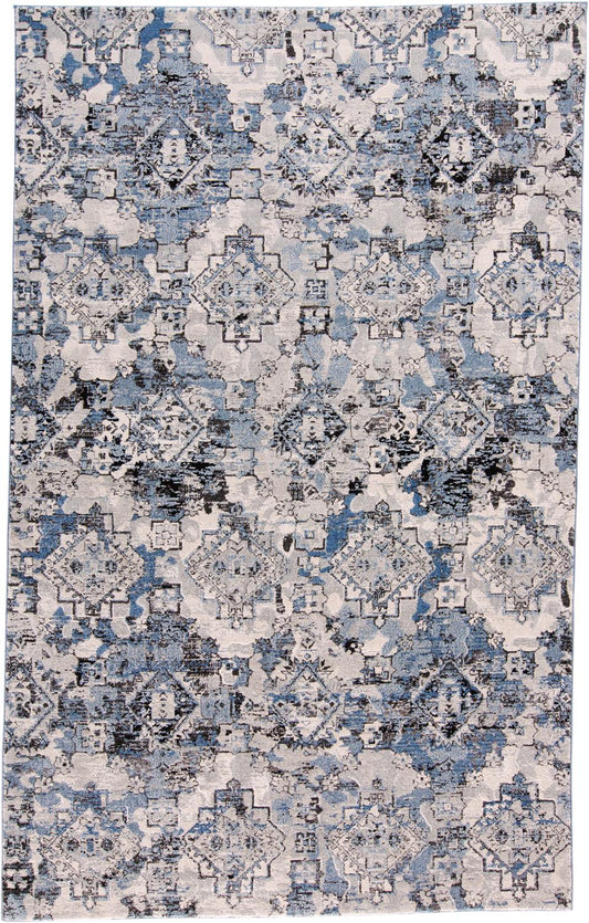 Ainsley Modern Tribal Diamond Rug, Glacier Blue/Ivory/Black, ft-7in x 9ft-6in