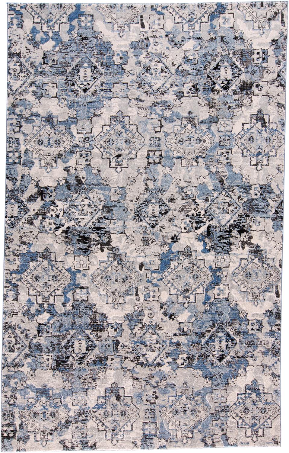 Ainsley Modern Tribal Geometric, Blue/Ivory/Black, 4ft-3in x 6ft-3in