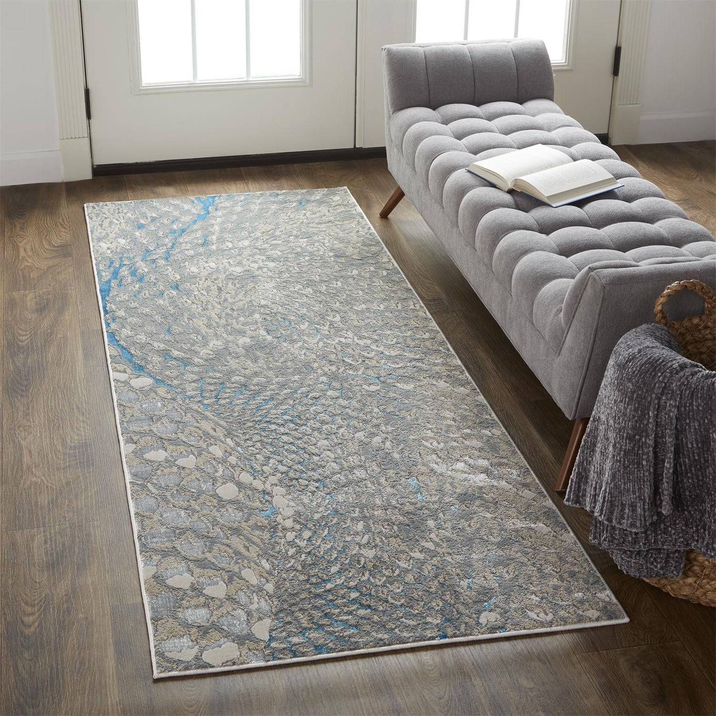Azure Abstract Feather Rug