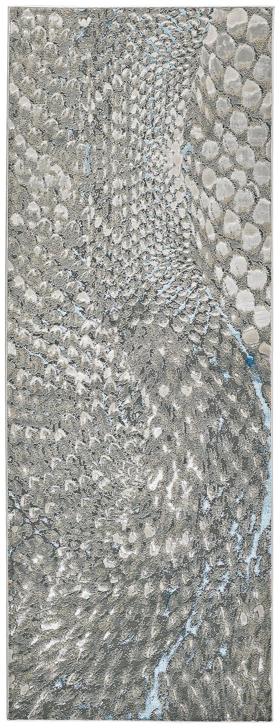 Azure Abstract Feather Rug, Teal/Gray/Silver, 2ft - 10in x 7ft - 10in, Runner
