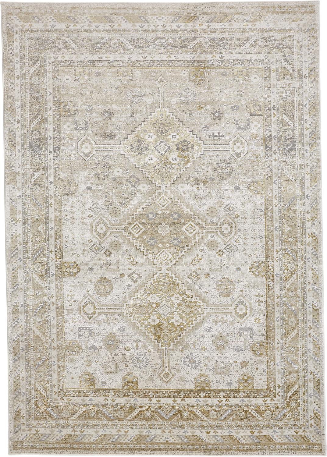 Aura Modern Tribal Medallion Rug, Gold/Ivory, 5ft x 8ft Area Rug
