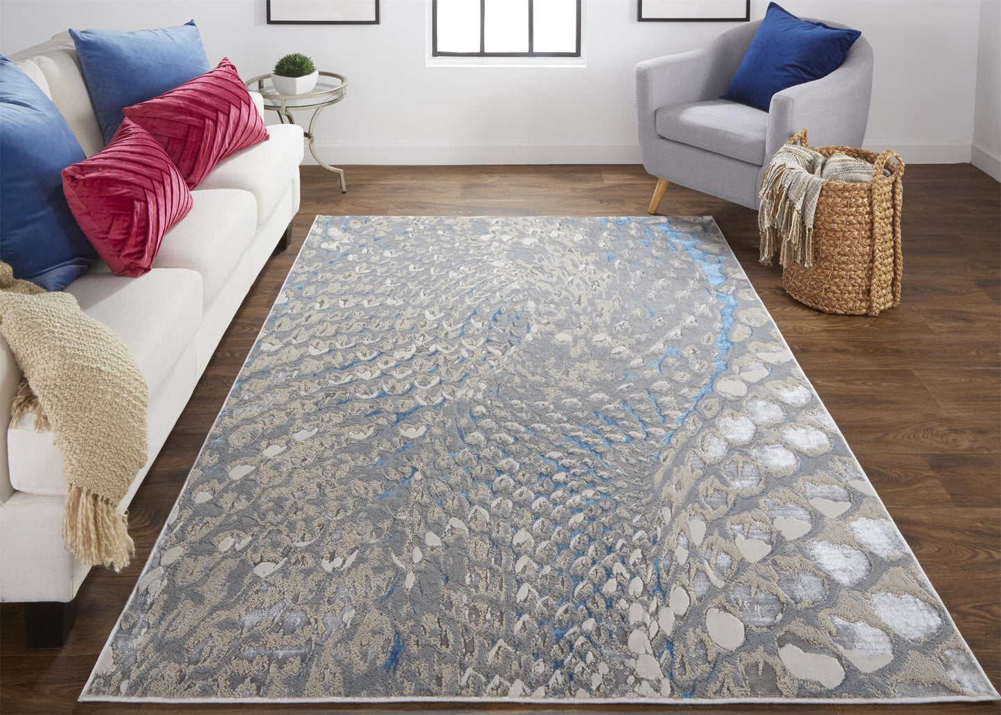 Azure Abstract Feather Rug