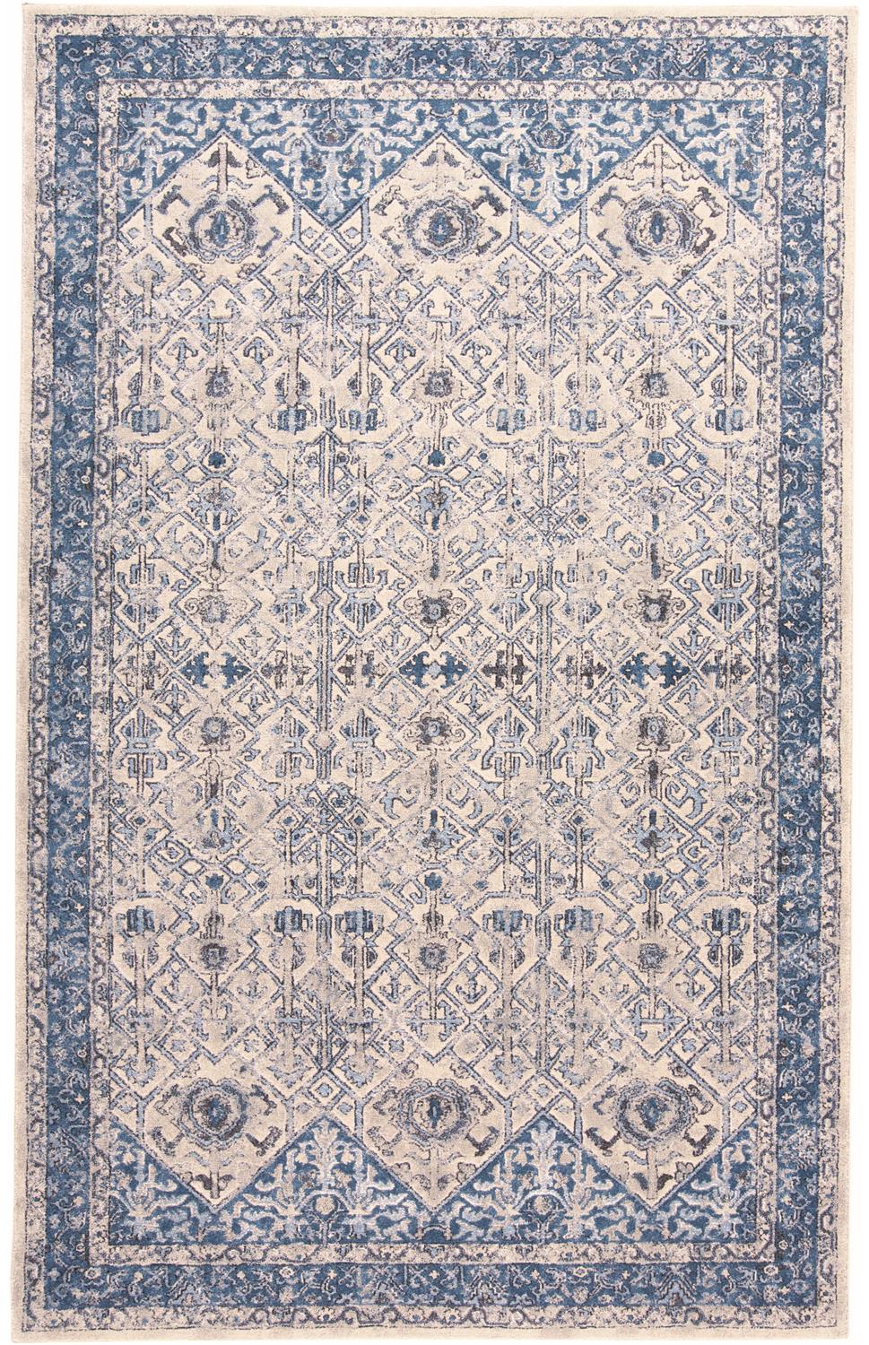 Ainsley Tribal Ornamental Rug w/Border, Blue/Ivory/Gray, 4ft-3in x 6ft-3in