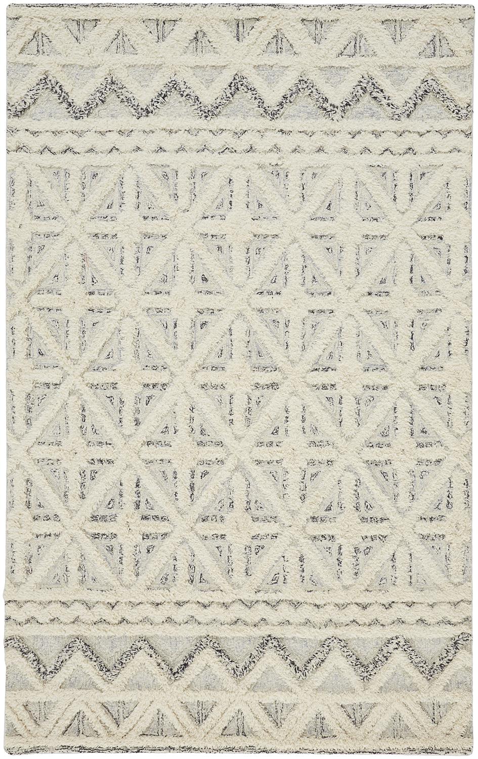 Anica Moroccan Wool Rug w/Diamond Lines, Ivory/Chambray Blue, 5ft x 8ft Area Rug