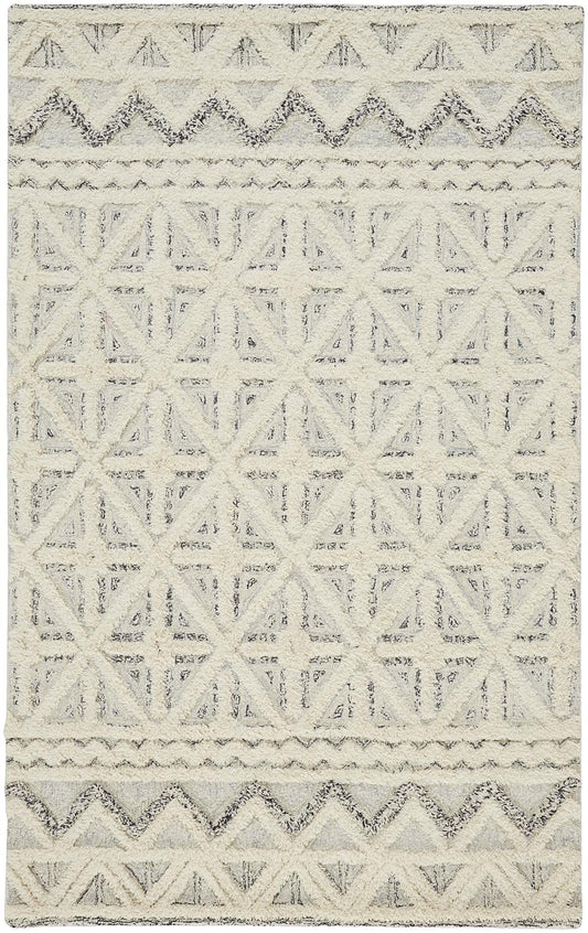 Anica Moroccan Wool Rug w/Diamond Lines, Ivory/Chambray Blue, 5ft x 8ft Area Rug