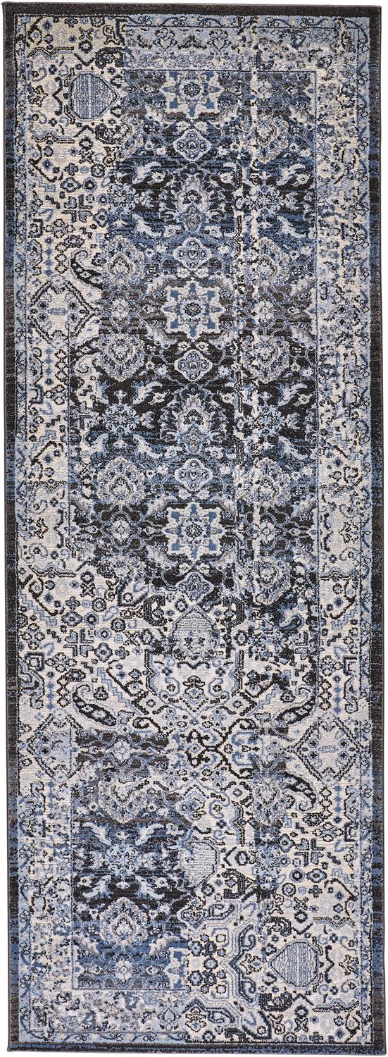 Ainsley Distressed Tribal Rug, Charcoal Gray/Glacier Blue, 2ft-10in x 7ft-10in