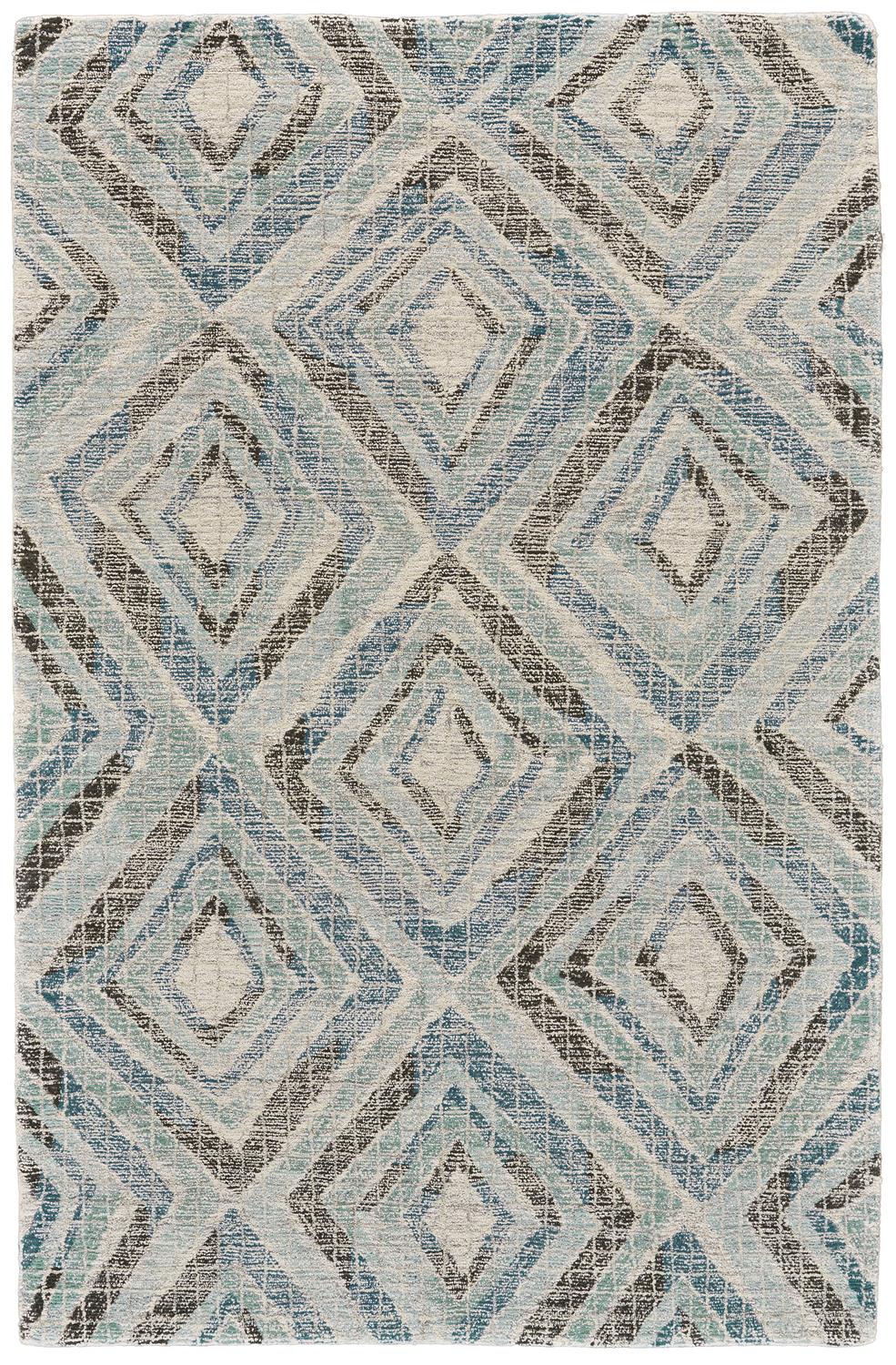 Arazad Retro Styled Modern Rug, Blue Diamonds, 9ft - 6in x 13ft - 6in Area Rug