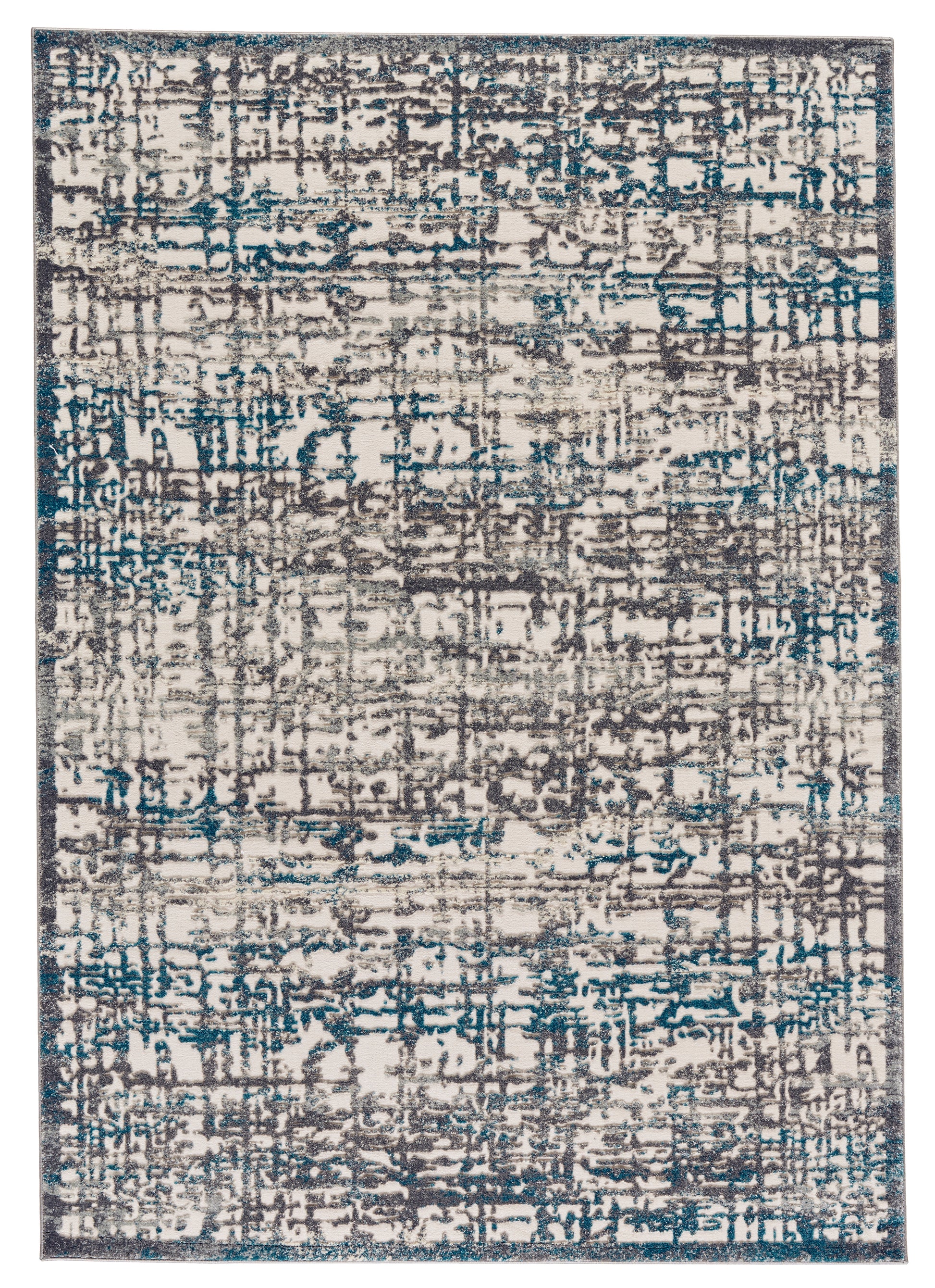 Akhari Textured Abstract Rug, Steel Gray/Deep Teal Blue, 5ft x 8ft Area Rug