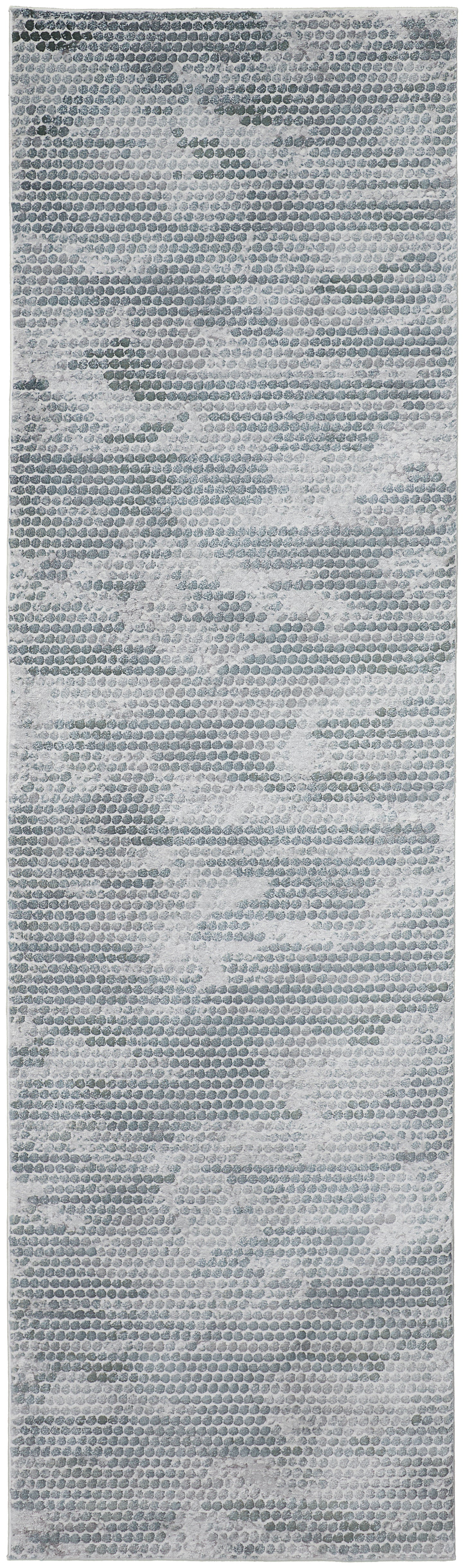 Atwell Contemporary Abstract Dot Rug, Teal Blue/Silver Gray, 3ft x 10ft, Runner
