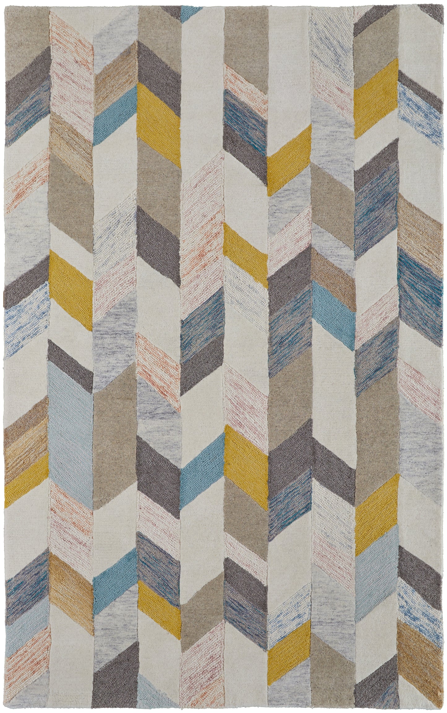 Arazad Graphic Chevron Tufted Rug, Turquoise/Gold, 9ft-6in x 13ft-6in Area Rug