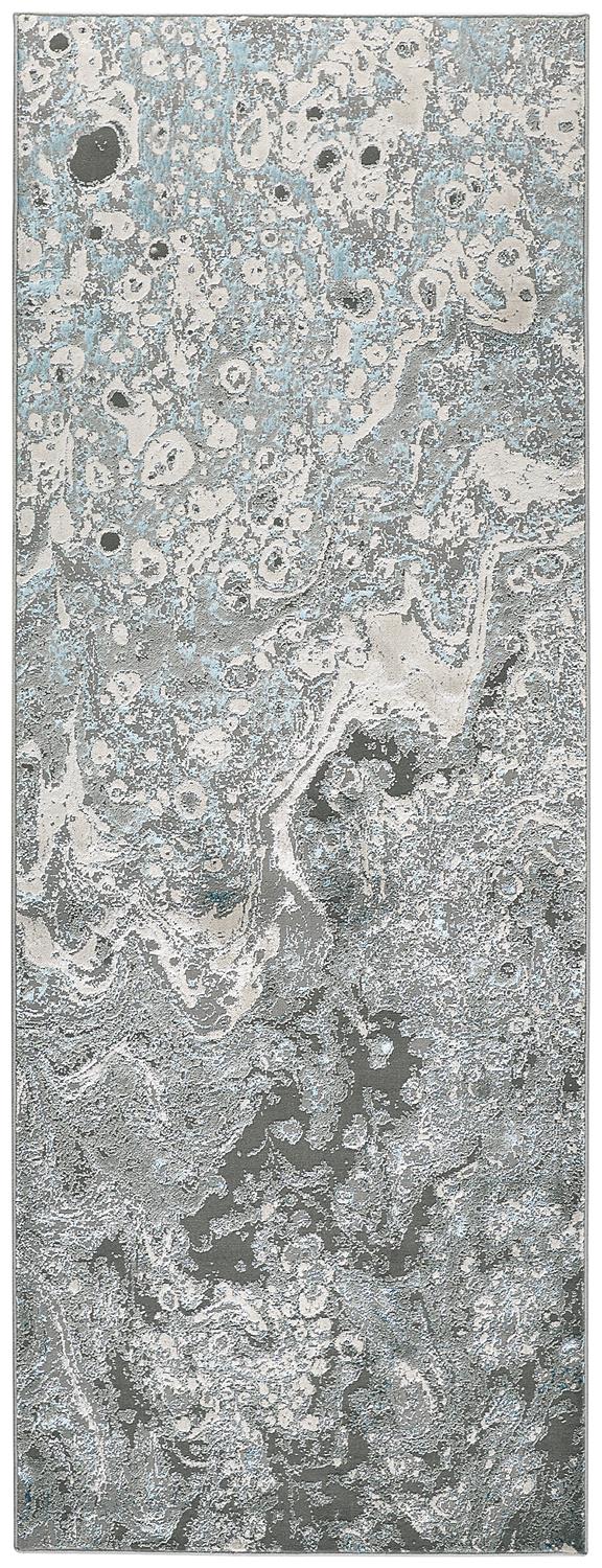 Azure Modern Metallic Oil Slick, Silver Gray/Teal, 2ft-10in x 7ft-10in, Runner