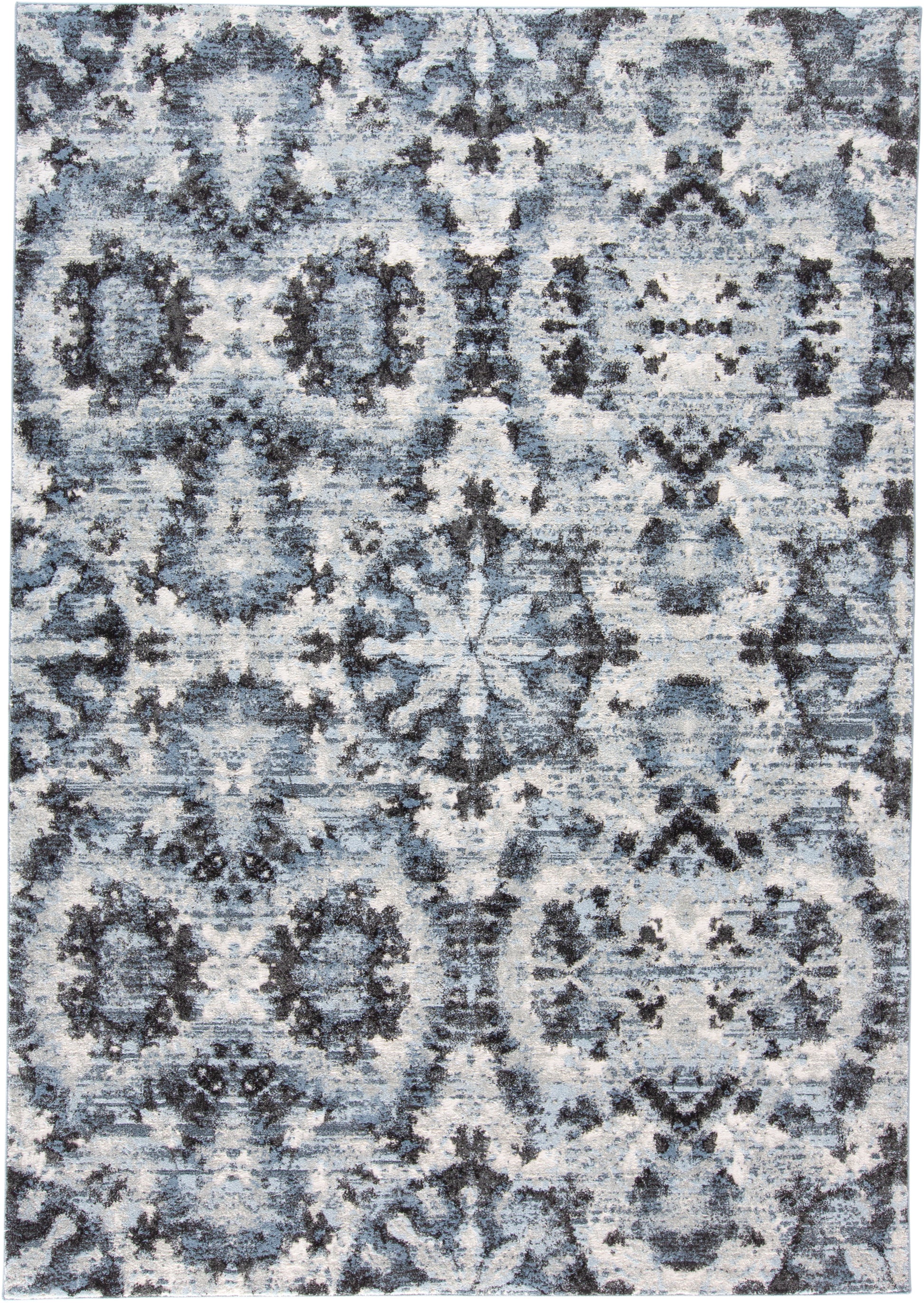 Ainsley Abstract Ikat Blotch Rug, Glacier Blue/Charcoal, 4ft-3in x 6ft-3in