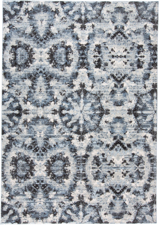 Ainsley Abstract Ikat Blotch Rug, Glacier Blue/Charcoal, 4ft-3in x 6ft-3in