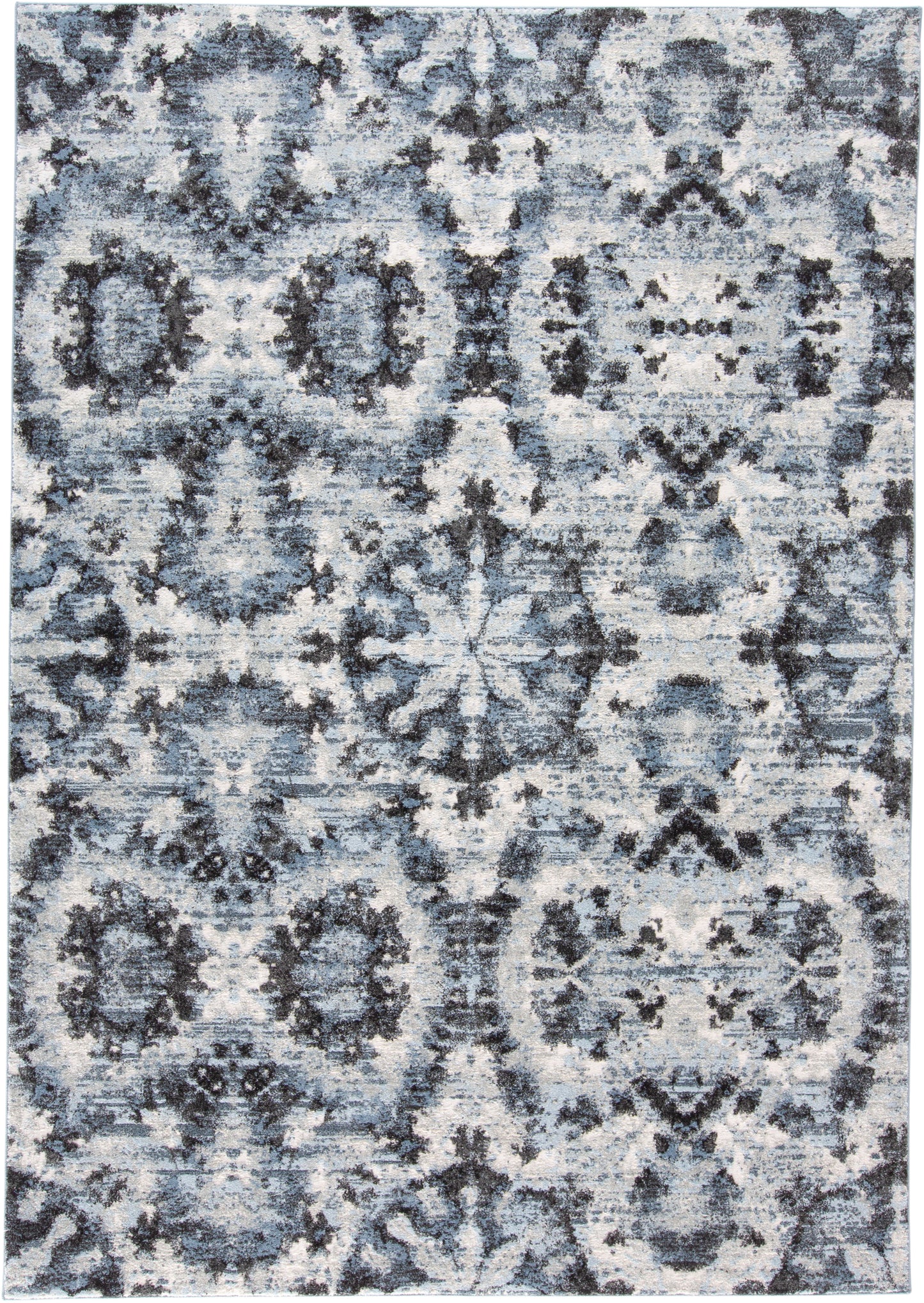 Ainsley Abstract Ikat Blotch Rug, Glacier Blue/Charcoal, 4ft-3in x 6ft-3in