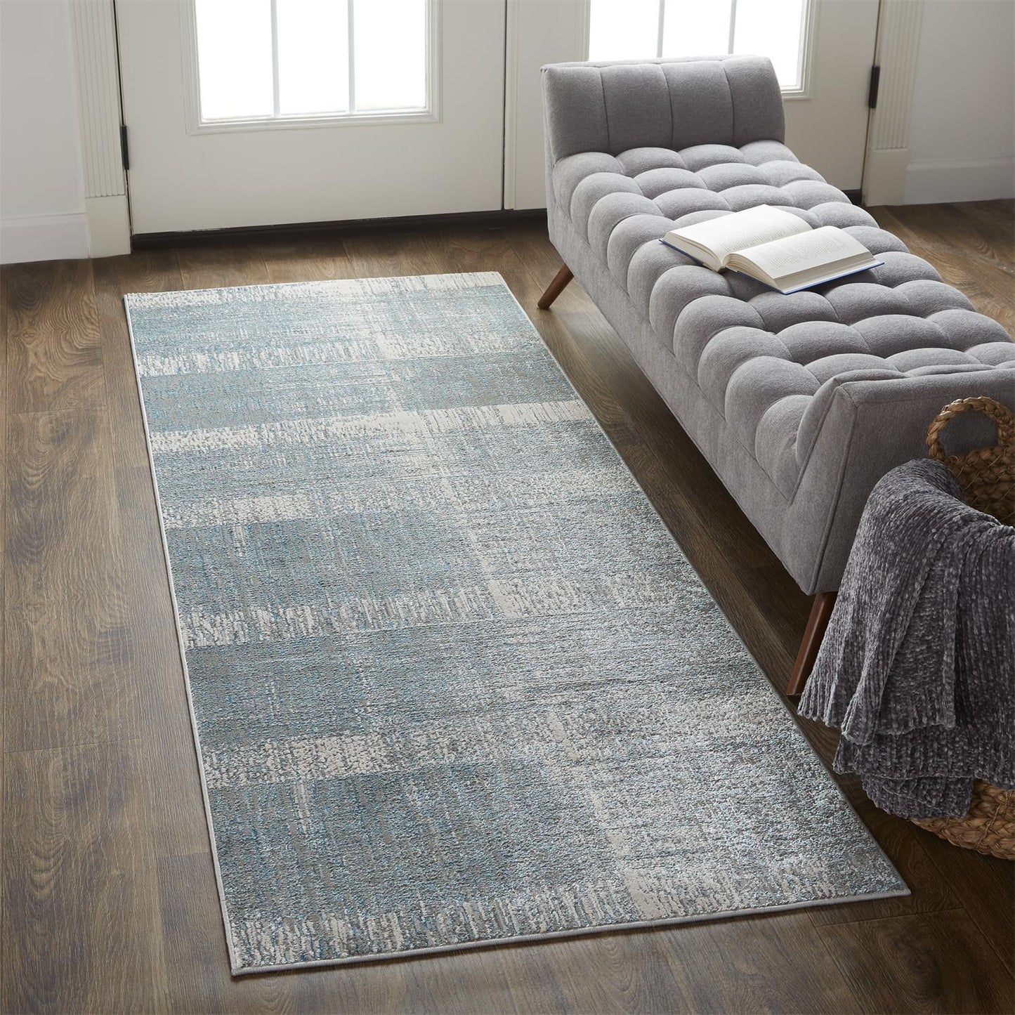 Azure Modern Metallic Striated Rug