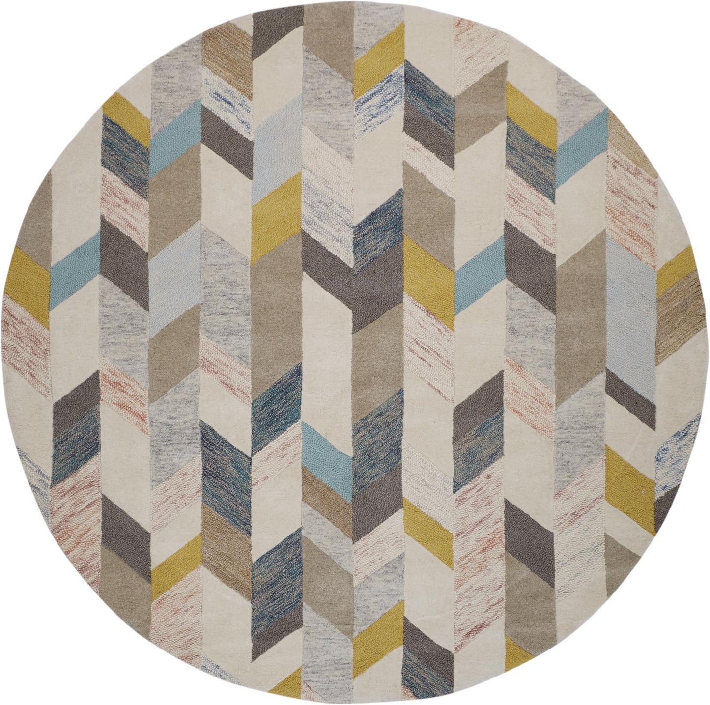 Arazad Graphic Chevron Tufted Rug, Turquoise/Goldenrod, 8ft x 8ft Round