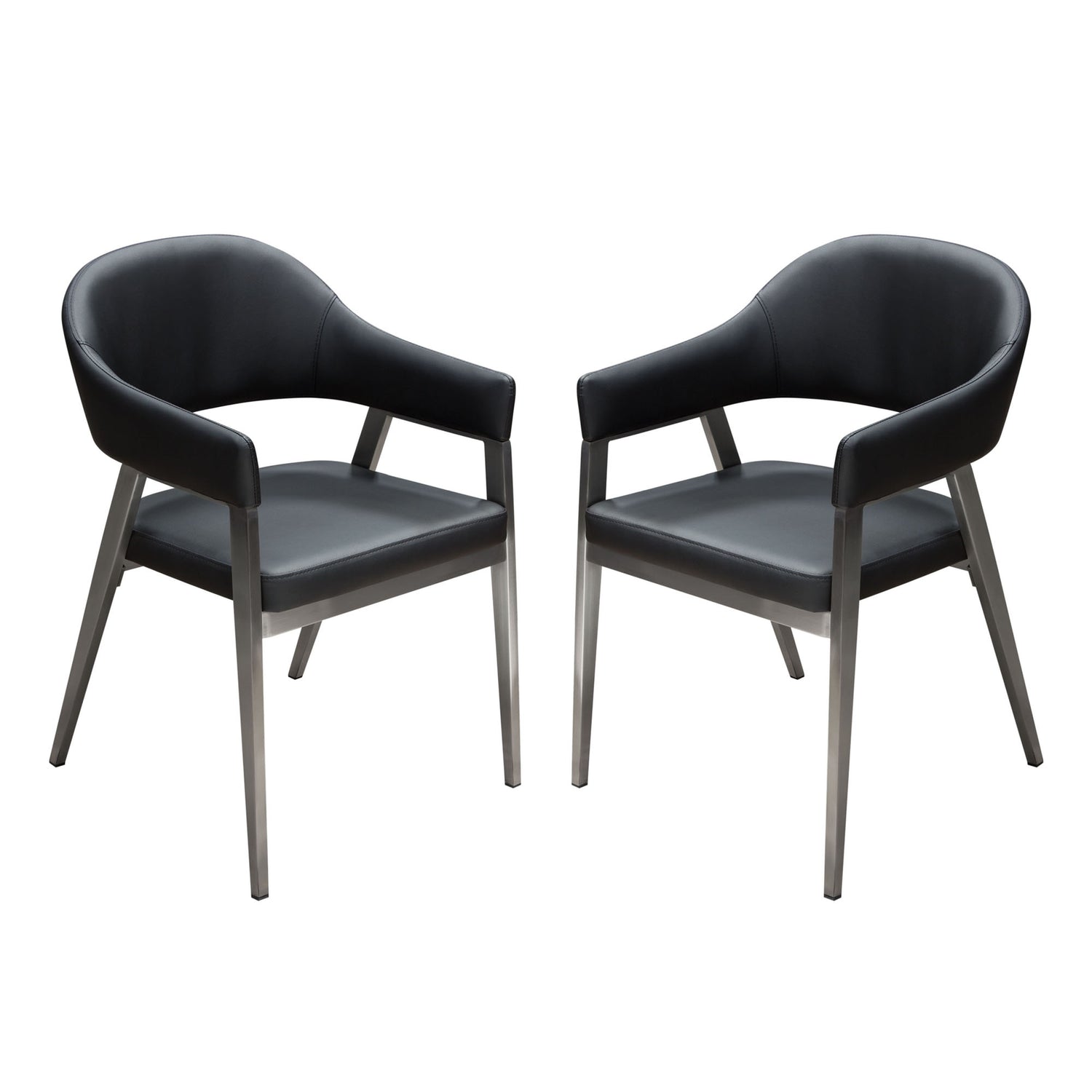 Adele Set of Two Dining/Accent Chairs in Black Leatherette w/ Brushed Stainless Steel Leg by Diamond Sofa