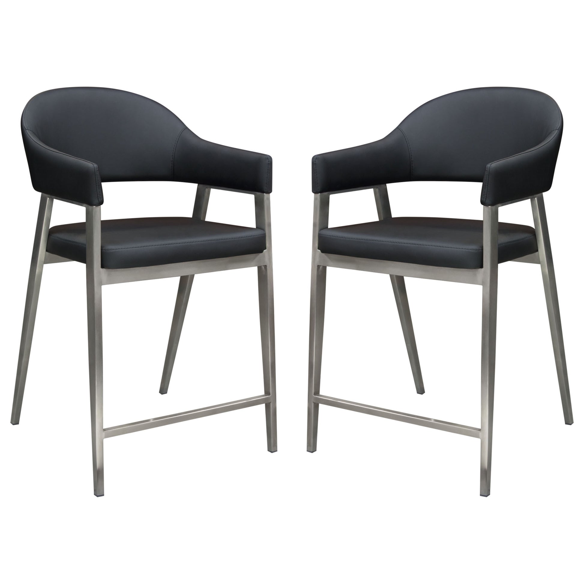 Adele Set of Two Counter Height Chairs in Black Leatherette w/ Brushed Stainless Steel Leg by Diamond Sofa