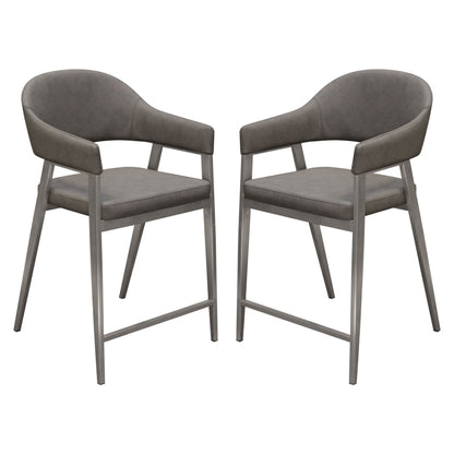 Adele Set of Two Counter Height Chairs in Grey Leatherette w/ Brushed Stainless Steel Leg by Diamond Sofa