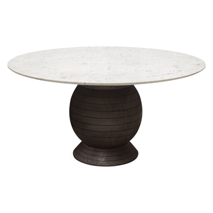 Ashe Round Dining Table w/ Genuine White Marble Top and Solid Acacia Wood Base in Espresso Finish by Diamond Sofa