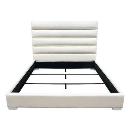 Bardot Channel Tufted Queen Bed in White Leatherette by Diamond Sofa