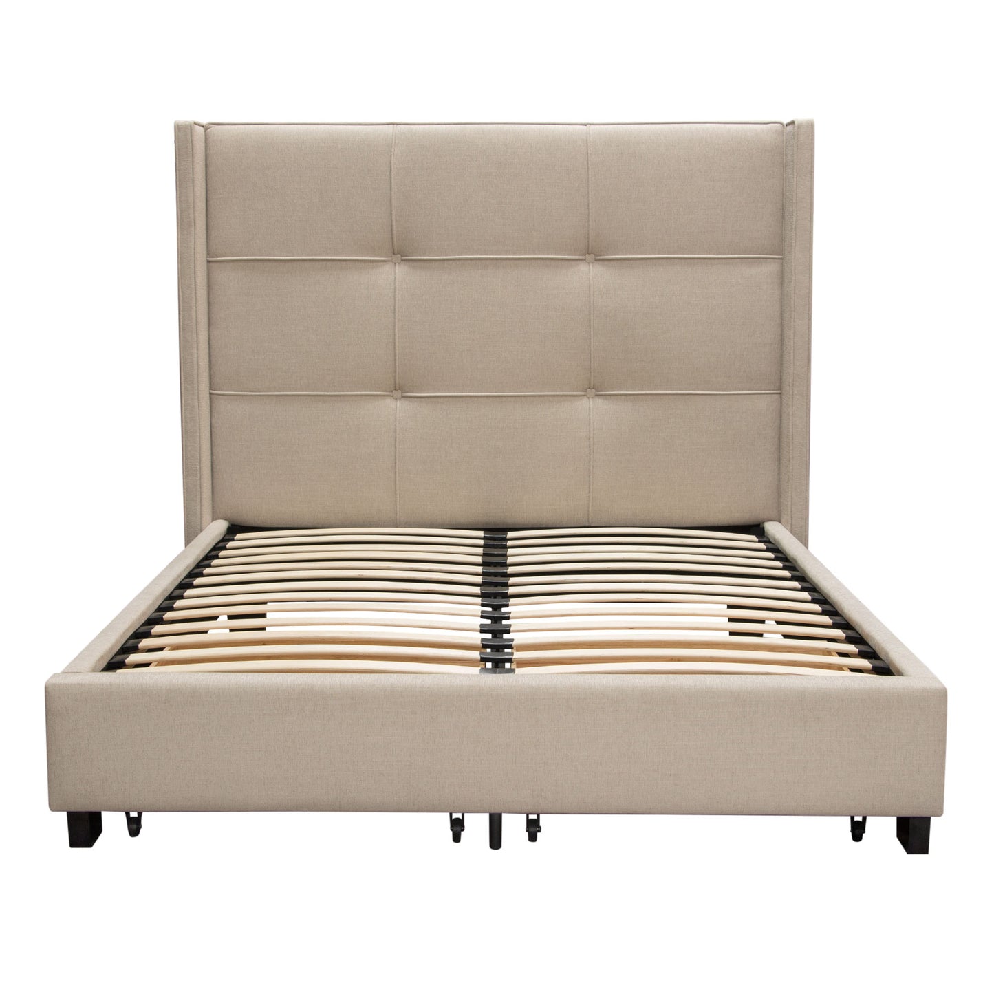 Beverly Eastern King Bed with Integrated Footboard Storage Unit & Accent Wings in Sand Fabric By Diamond Sofa