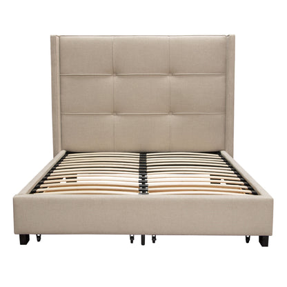 Beverly Eastern King Bed with Integrated Footboard Storage Unit & Accent Wings in Sand Fabric By Diamond Sofa