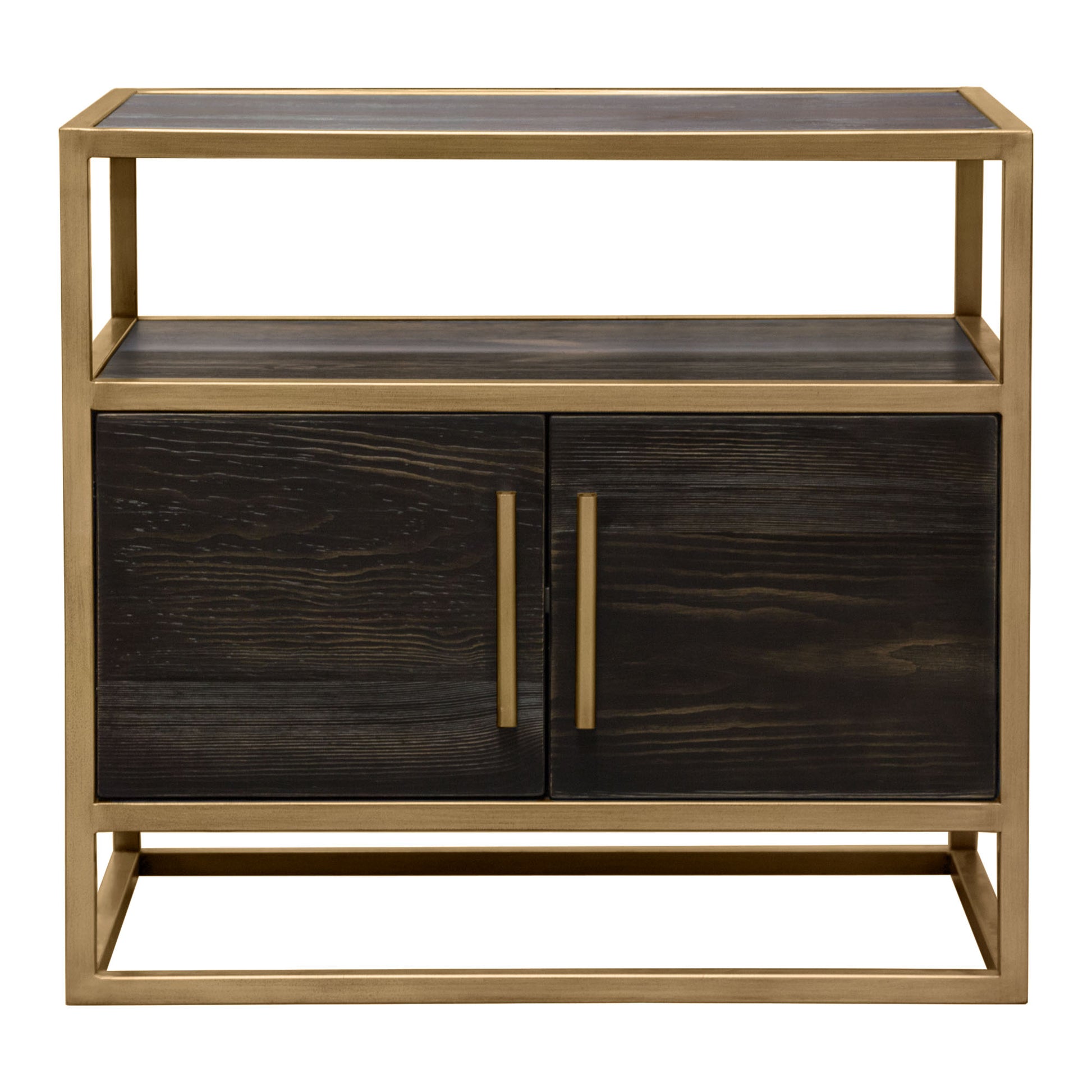 Empire 2-Door End Table in Dark Brown Veneer w/ Hand brushed Gold Metal Frame by Diamond Sofa