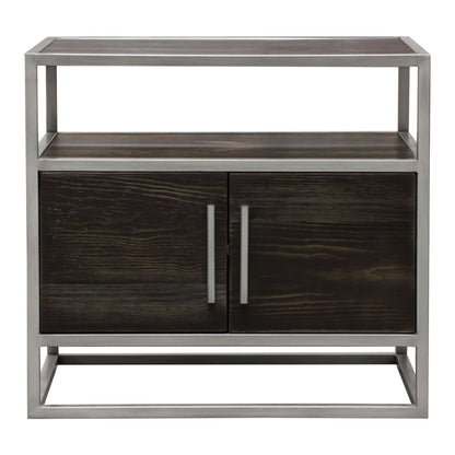 Empire 2-Door End Table in Dark Brown Veneer w/ Hand brushed Silver Metal Frame by Diamond Sofa