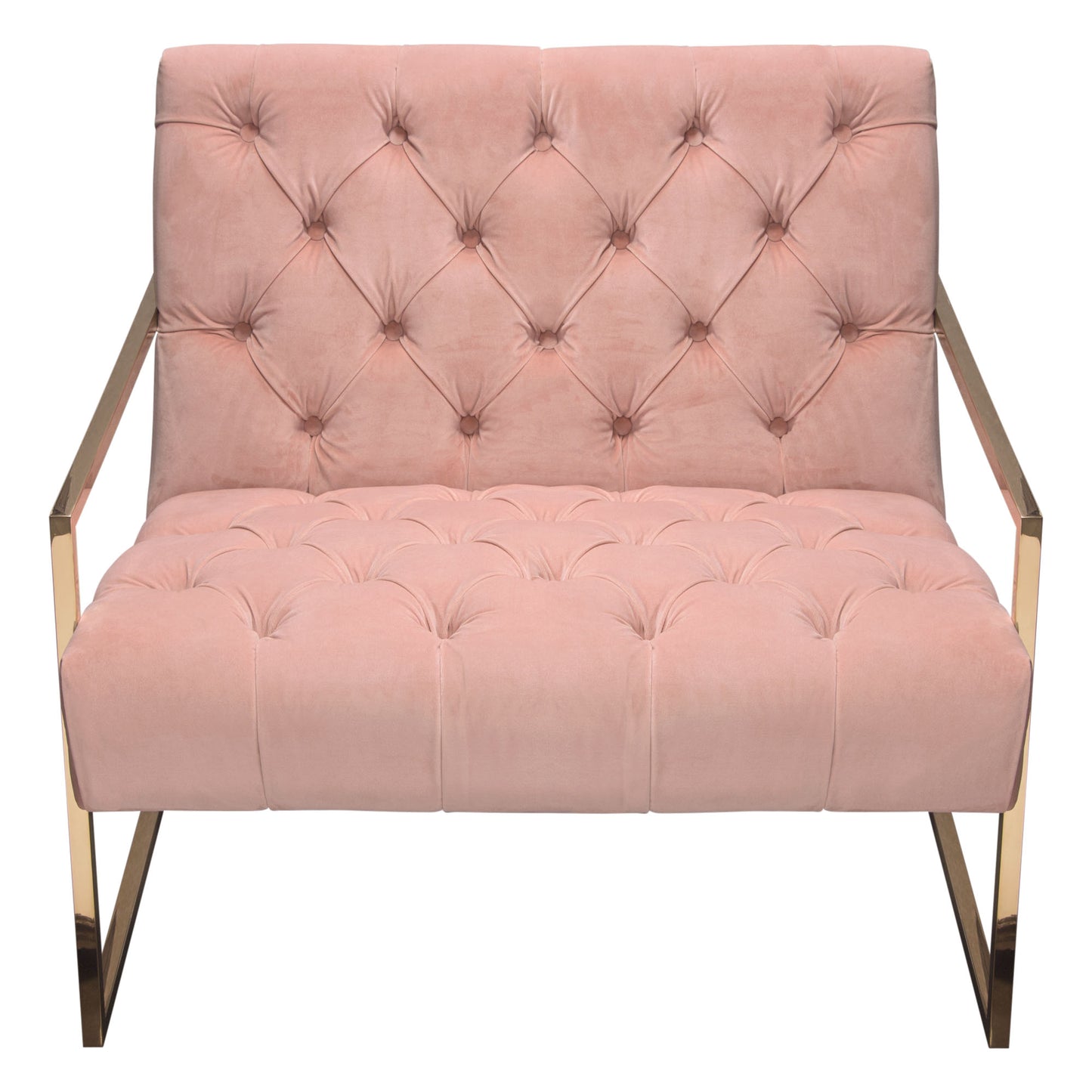 Luxe Accent Chair in Blush Pink Tufted Velvet Fabric with Polished Gold Stainless Steel Frame by Diamond Sofa