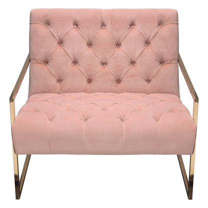 Luxe Accent Chair in Blush Pink Tufted Velvet Fabric with Polished Gold Stainless Steel Frame by Diamond Sofa