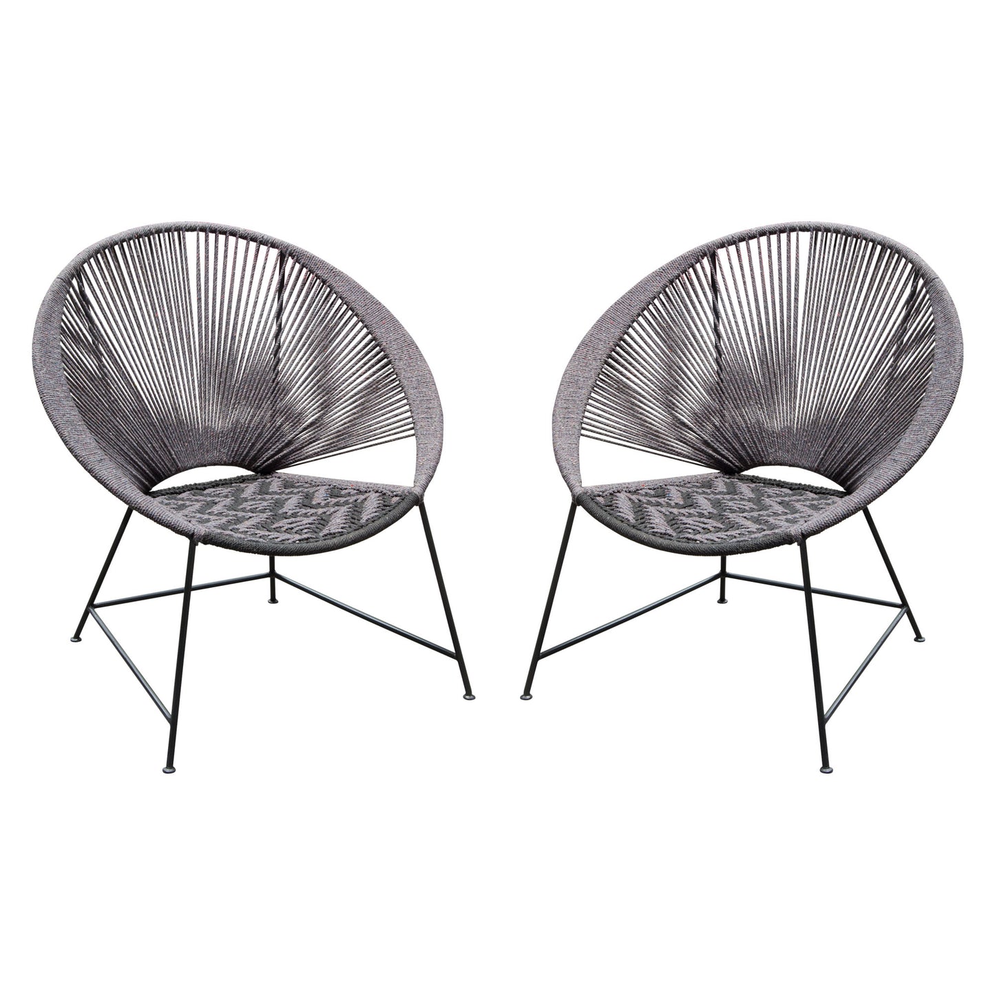 Pablo 2-Pack Accent Chairs in Black/Grey Rope w/ Black Metal Frame by Diamond Sofa