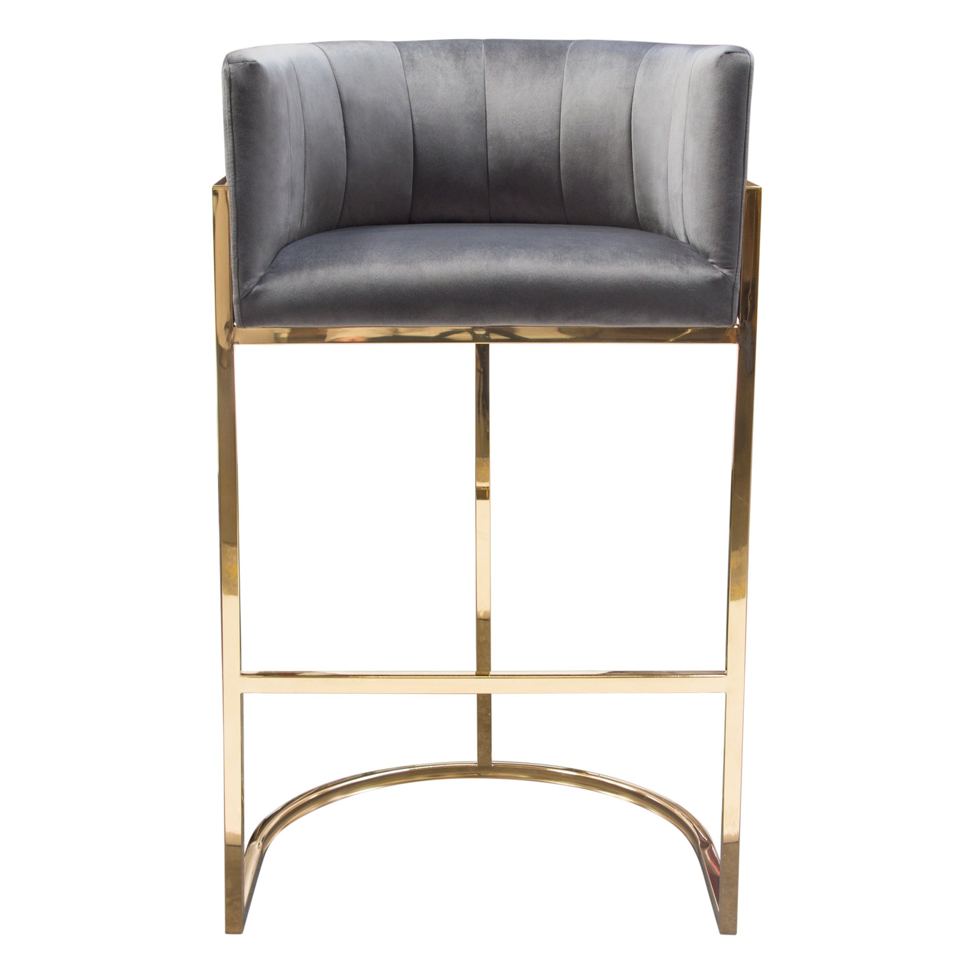 Pandora Bar Height Chair in Grey Velvet with Polished Gold Frame by Diamond Sofa