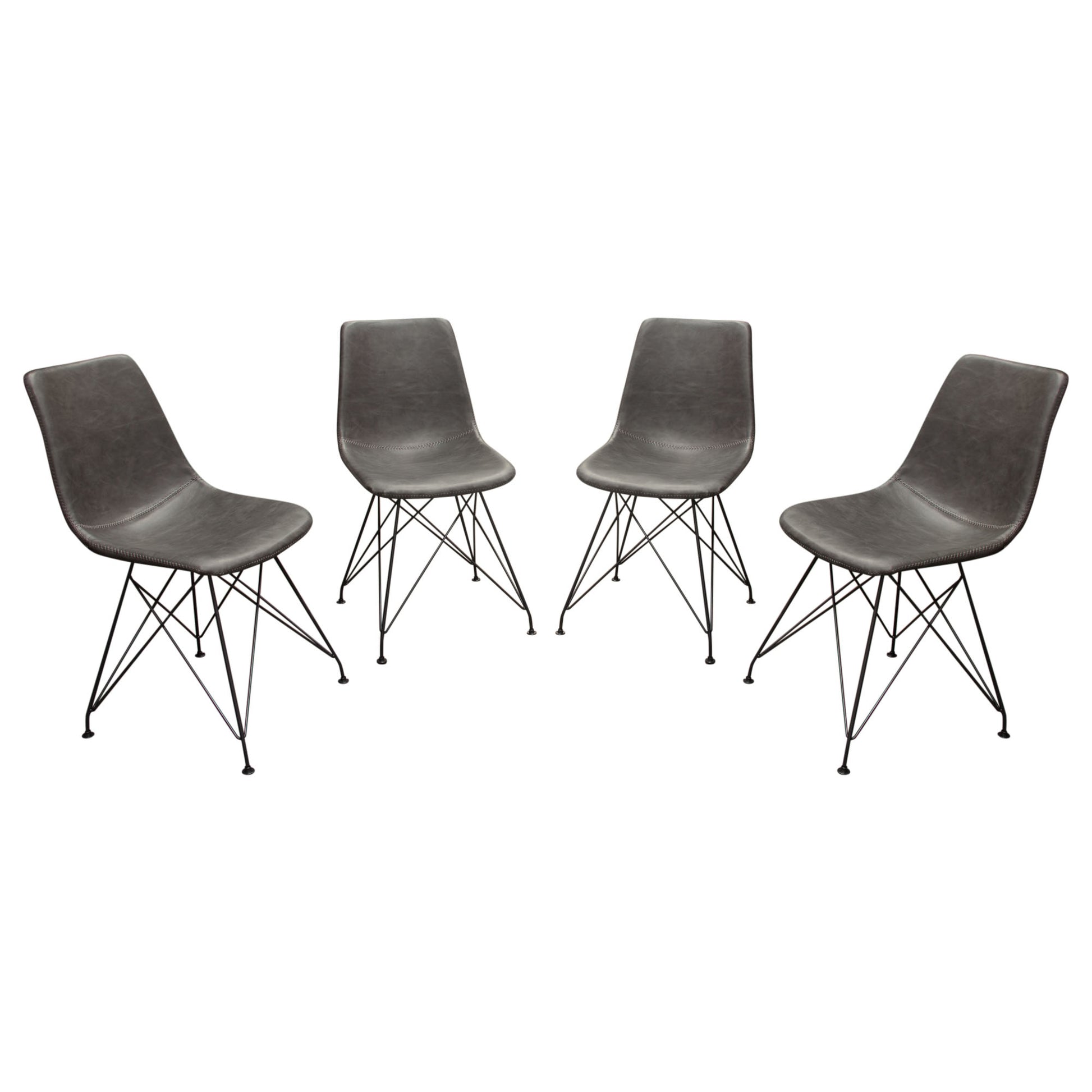 Theo Set of (4) Dining Chairs in Weathered Grey Leatherette w/ Black Metal Base by Diamond Sofa